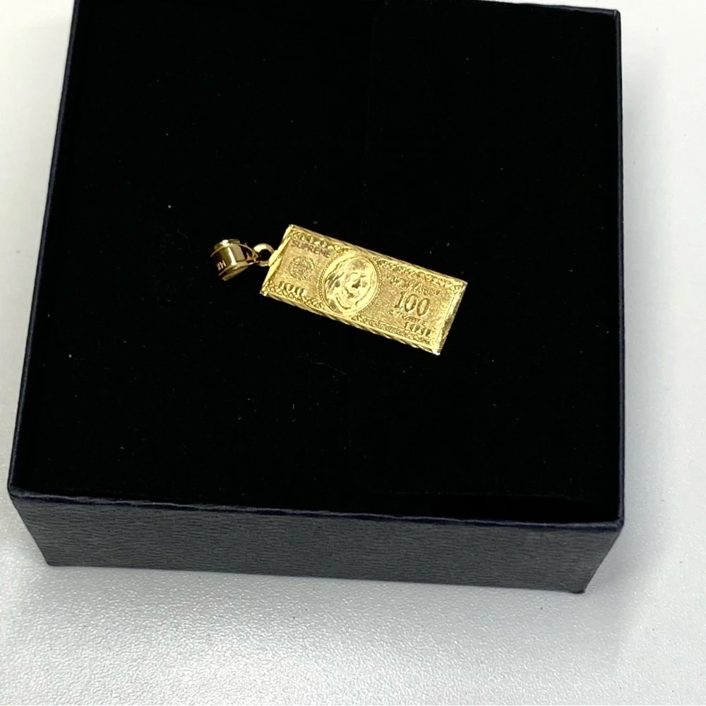 Authentic SUPREME 14K Solid Gold $100 Bill Dollar Pendant